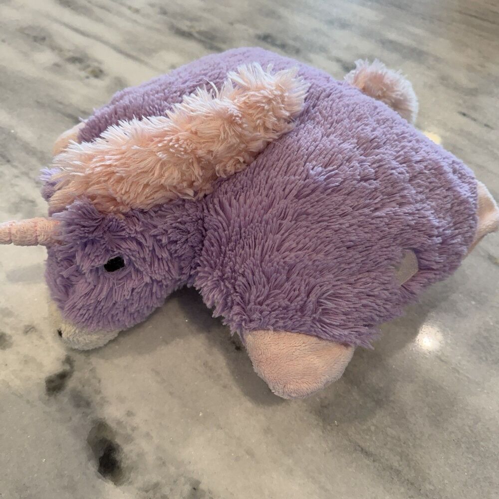 Pillow Pet Pee Wee Purple Unicorn Plush Toy 12" Wide Foldable Kids Soft
